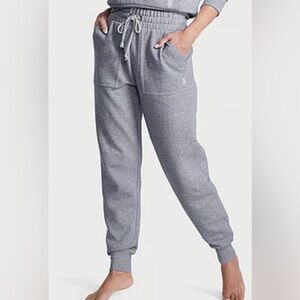VICTORIA'S SECRET Gray Cotton High-Rise Fleece Lace-Up Jogger Pants XXL NEW